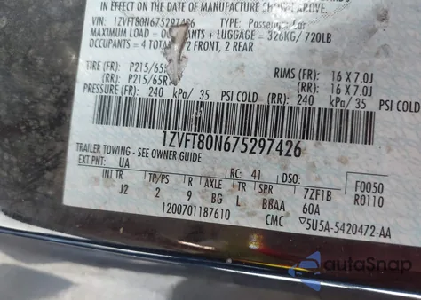 2007 Ford Mustang V6 Deluxe/V6 Premium from USA, damaged, VIN 1ZVFT80N675297426